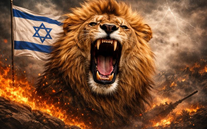 ליאון נוהם מול דגל ישראל